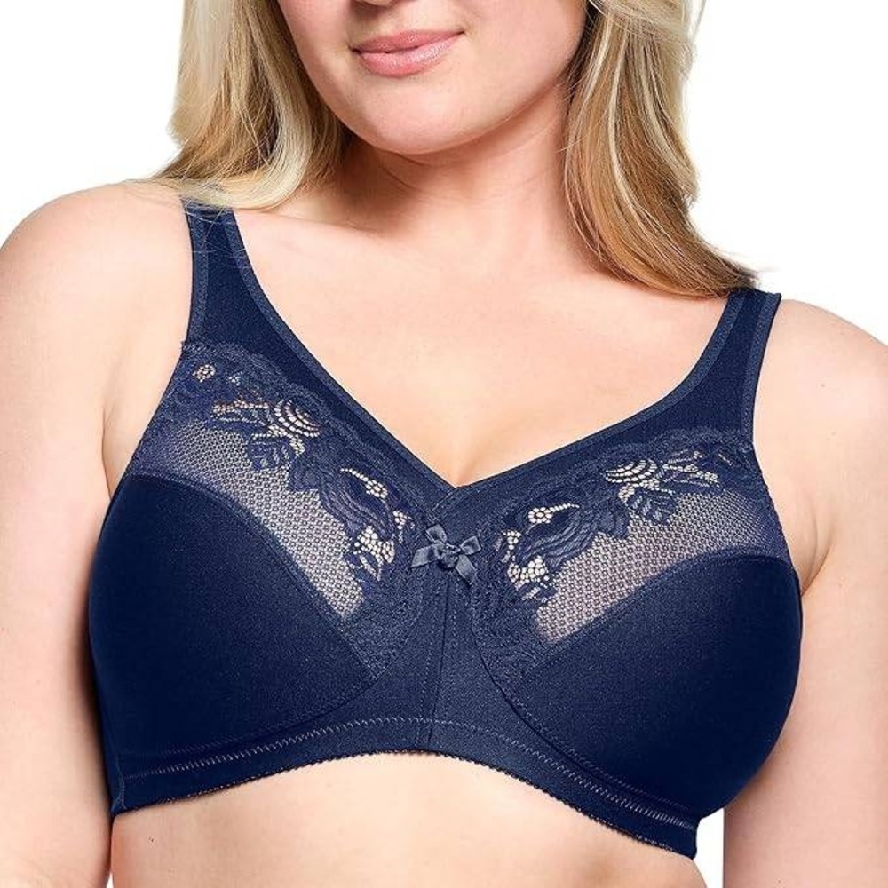 Glamorise MagicLift Support Bra Women 50I Navy Blue Excellent Lace Wireless 1003